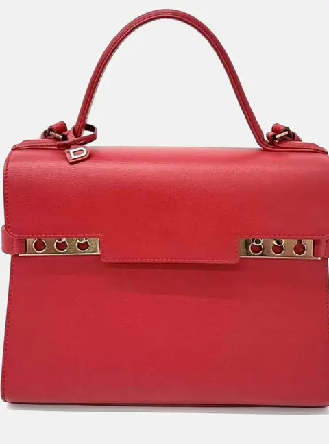 Delvaux Tempete MM Red Calfskin Leather Top Handle Bag