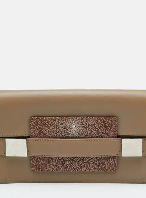 Delvaux Madame Taupe Beige Leather and Stingray Flap Clutch