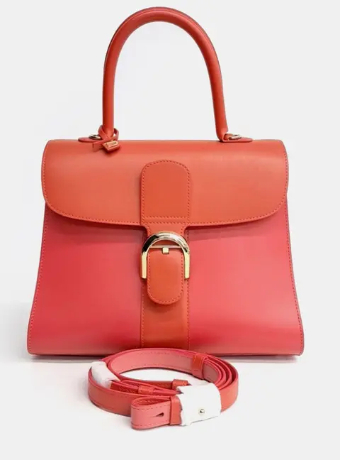 Delvaux Brillant MM Orange Pink Leather Top Handle Bag