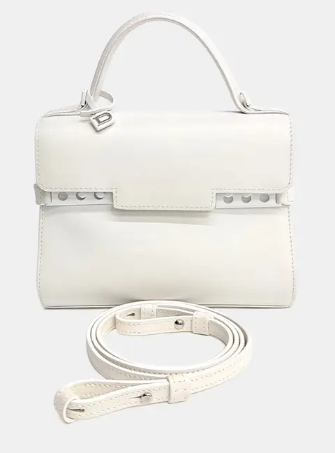 Delvaux Tempete Mini White Leather Top Handle Bag