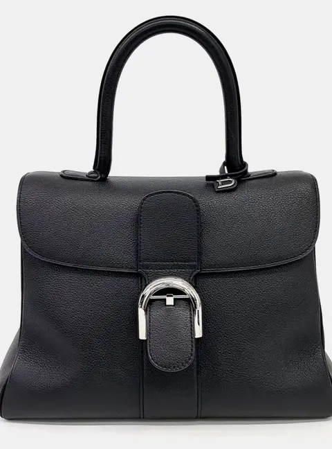 Delvaux Brillant MM Black Grained Leather Top Handle Bag