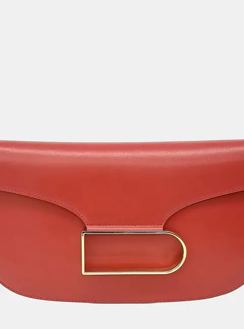 Delvaux Brillant Coral Red Smooth Leather Clutch Bag
