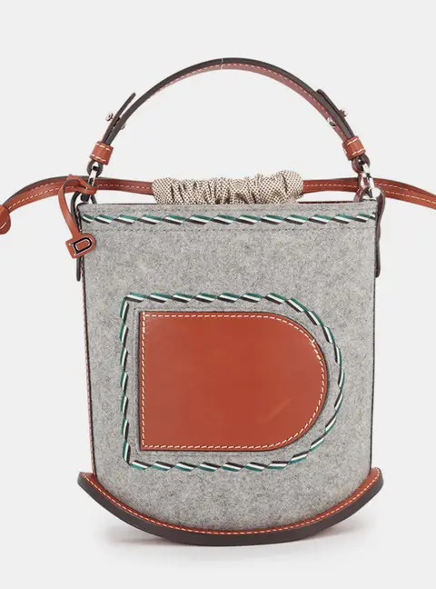 Delvaux Bread Mini Gray Felt Brown Leather Top Handle Bag