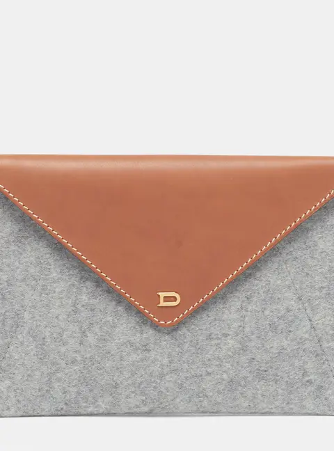 Delvaux Envelope Flap Grey/Brown Leather and Wool Clutch