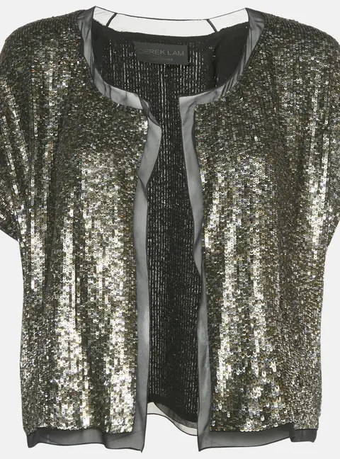 Derek Lam Metallic Sequin Embellished Silk Bolero M