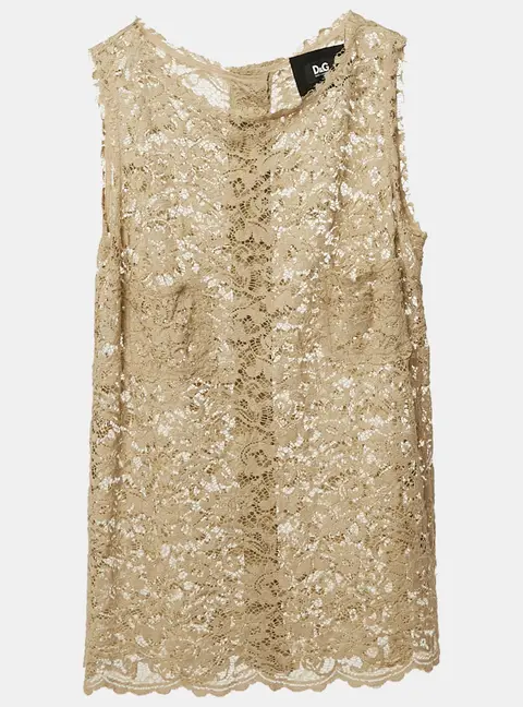 D&G Beige Lace Sleeveless Sheer Top S