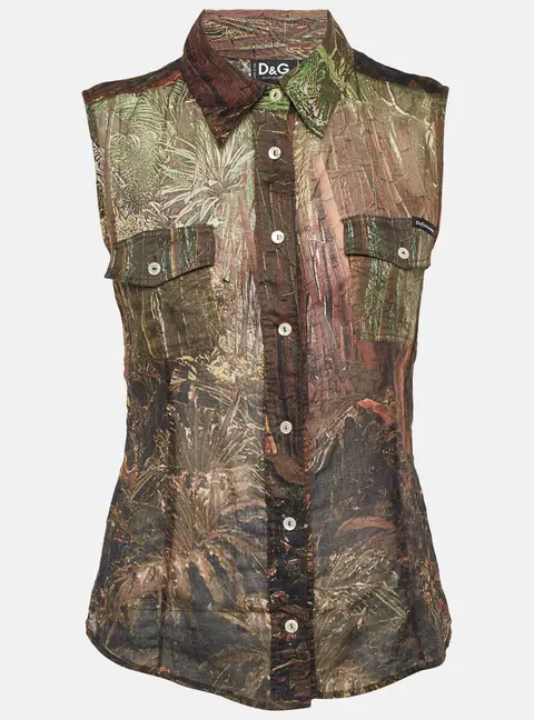 D&G Brown Printed Cotton Sleeveless Top S