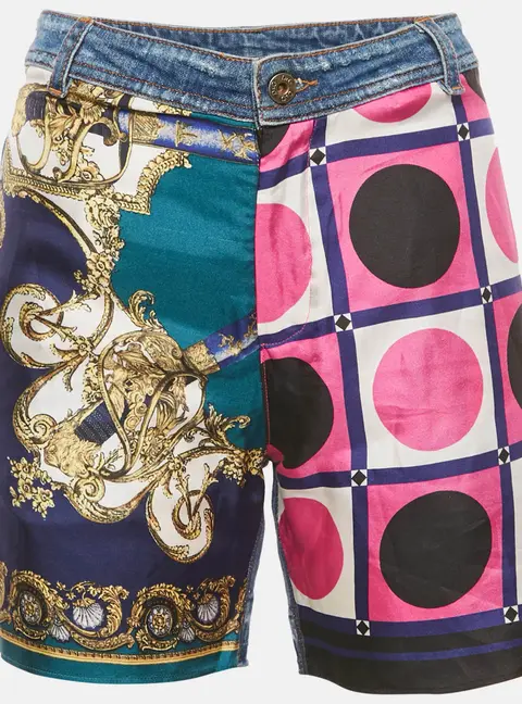 D&G Multicolor Patchwork Denim Bermuda Shorts M Waist 32"