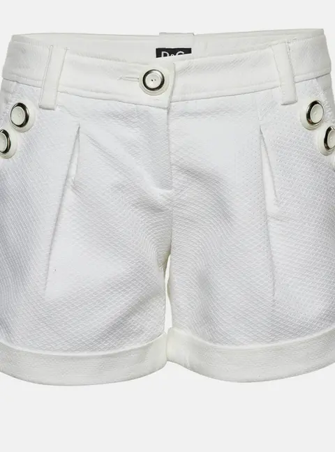 D&G White Cotton Button Detail Shorts S
