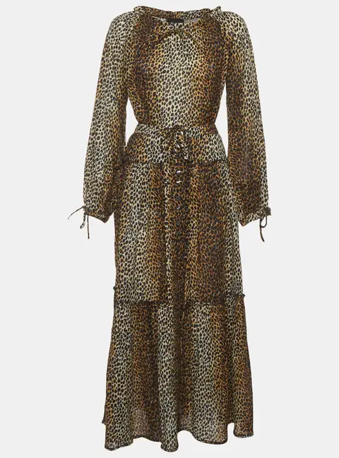 D&G Brown Leopard Print Cotton Top & Skirt Suit S/M