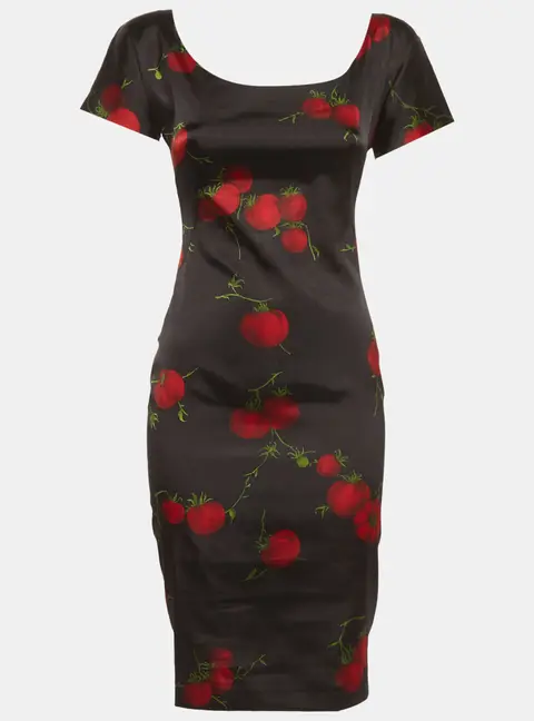 D&G Black Fruits Print Satin Sheath Dress M