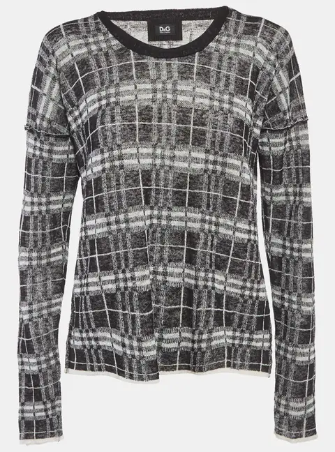 D&G Monochrome Plaid Knit Semi Sheer Sweatshirt M