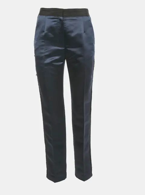 D&G Blue Satin Contrast Trimmed Trousers S