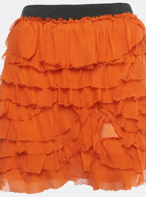 D&G Orange Silk Tiered Ruffle Mini Skirt S
