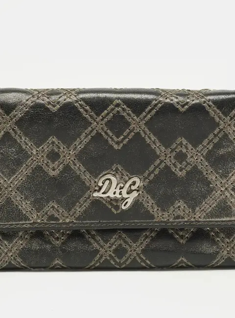 D&G Logo Stitched Grey Leather Trifold Wallet