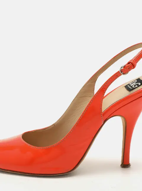D&G Orange Patent Leather Peep Toe Slingback Sandals Size 38