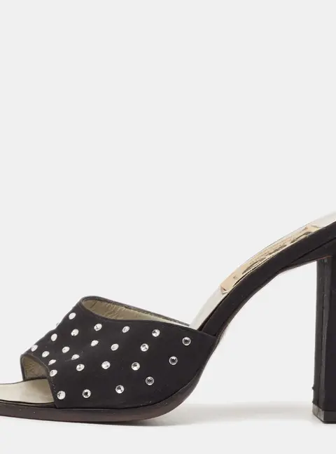 D&G Black Satin Crystal Embellished Slide Sandals Size 37