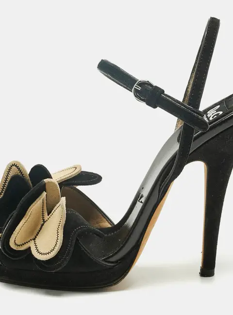 D&G Black Suede Butterfly Embellish Ankle Strap Sandals Size 36.5