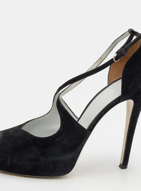 D&G Black Suede Platform Ankle Strap Sandals Size 39