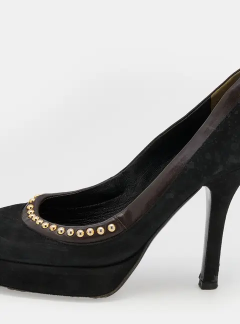D&G Black/Dark Brown Suede and Leather Studded Platform Pumps Size 37