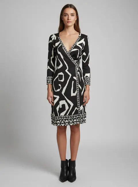 Diane von Furstenberg Monochrome Jersey Tallulah Wrap Dress S