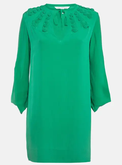Diane Von Furstenberg Green Silk Long Sleeve Mini Dress S