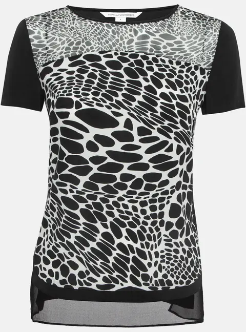 Diane Von Furstenberg Black Printed Silk Becky Top S