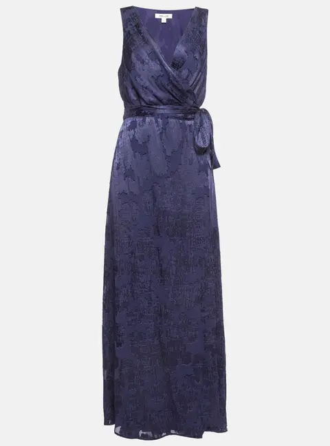 Diane Von Furstenberg Navy Blue Jacquard Maxi Wrap Dress L