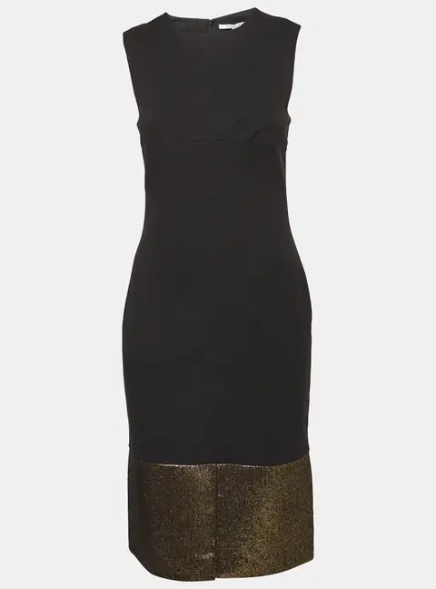 Diane Von Furstenberg Black/Gold Lurex and Jersey Blee Midi Dress M