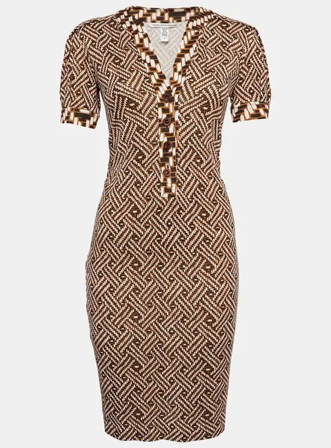 Diane Von Furstenberg Brown Printed Jersey Midi Dress XS