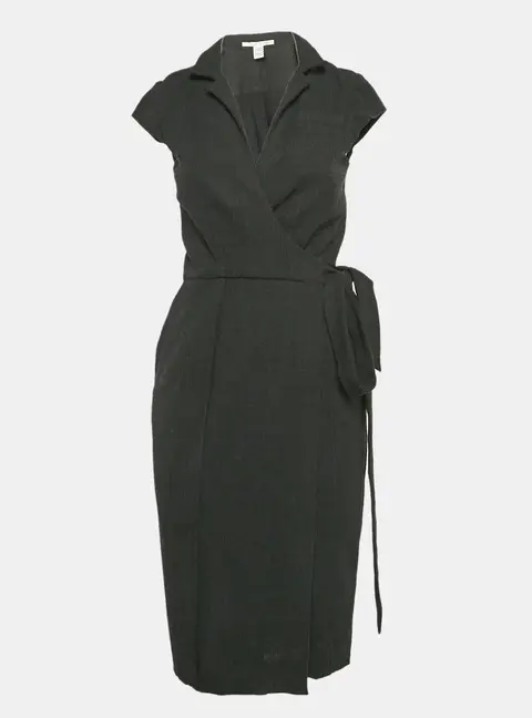 Diane Von Furstenberg Dark Grey Worsted Wool Griffith Wrap Dress M