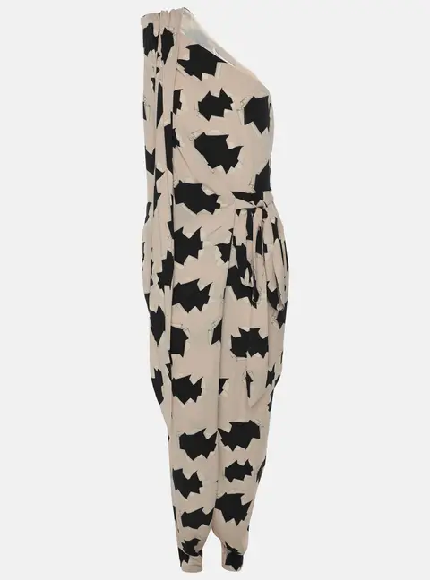 Diane Von Furstenberg Pink/Black Spina Print Silk One Shoulder Jumpsuit S