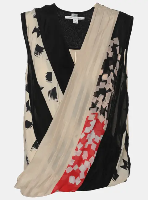 Diane Von Furstenberg Multicolor Silk Draped Talitha Top M