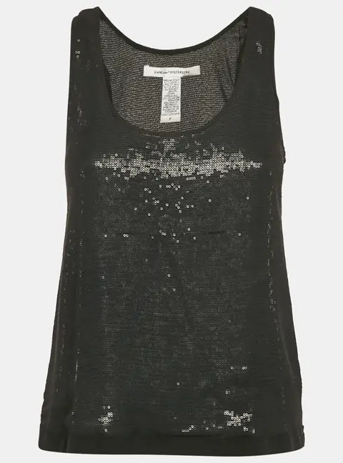 Diane Von Furstenberg Black Silk Sequin Silk Sorcha Tank Top M