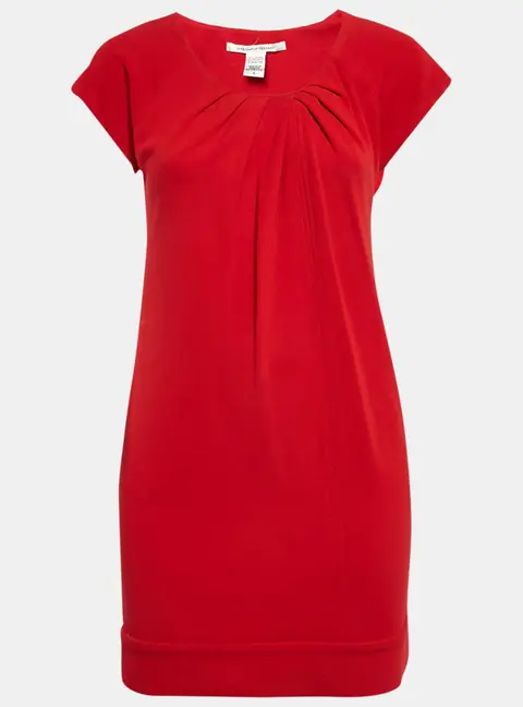 Diane Von Furstenberg Red Jersey Pleated Mini Dress XS