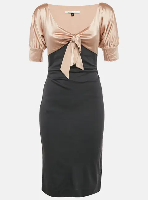 Diane Von Furstenberg Pink/Grey Silk and Wool Knit Bow Detail Short Kitt Dress S
