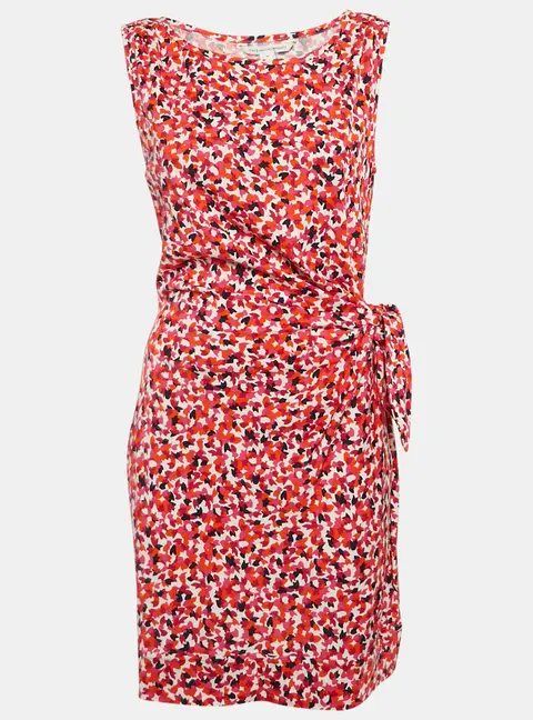 Diane Von Furstenberg Multicolor Printed Jersey Mini Della Dress L