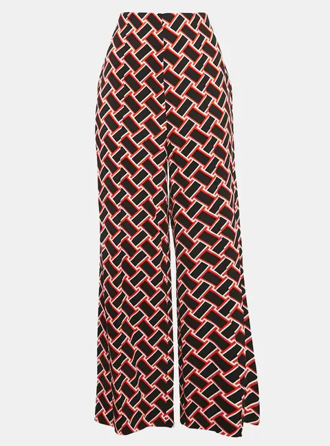 Diane Von Furstenberg Black/Red Geometric Print Crepe Wide-Leg Trousers M