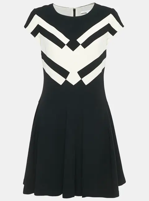 Diane Von Furstenberg Black Crepe Contrast Panel Gail Mini Dress M
