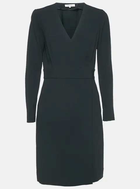 Diane Von Furstenberg Black Crepe Long Sleeve Wrap Dress M