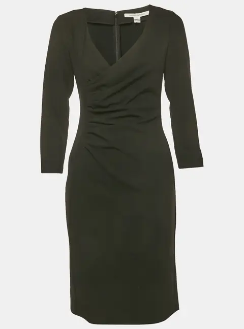 Diane Von Furstenberg Black Stretch Crepe Draped Elliana Dress S