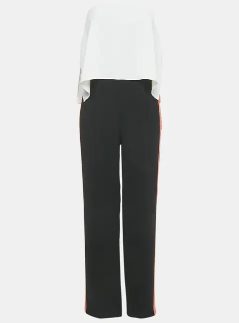 Diane Von Furstenberg Black/White Crepe Strapless Side Tape Jumpsuit S