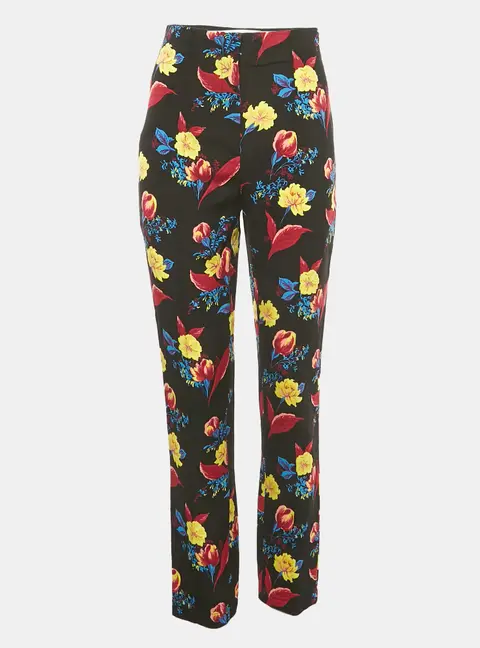 Diane Von Furstenberg Black Floral Print Crepe Trousers S