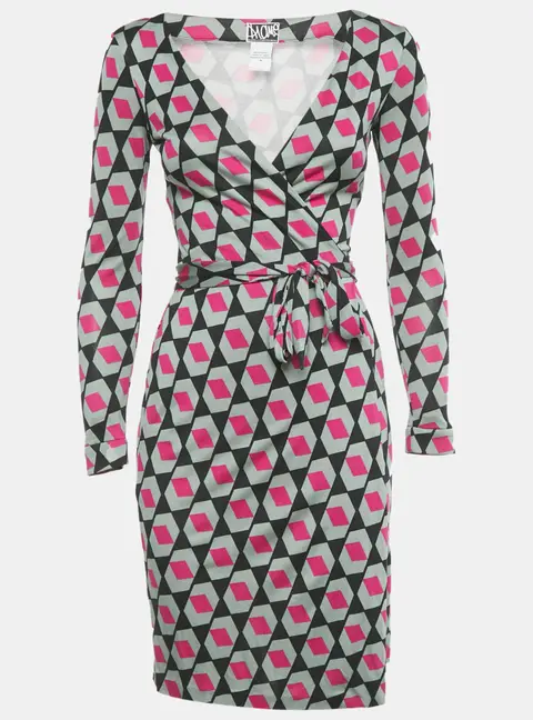Diane Von Furstenberg Pink/Green Jersey New Julian Wrap Dress XS