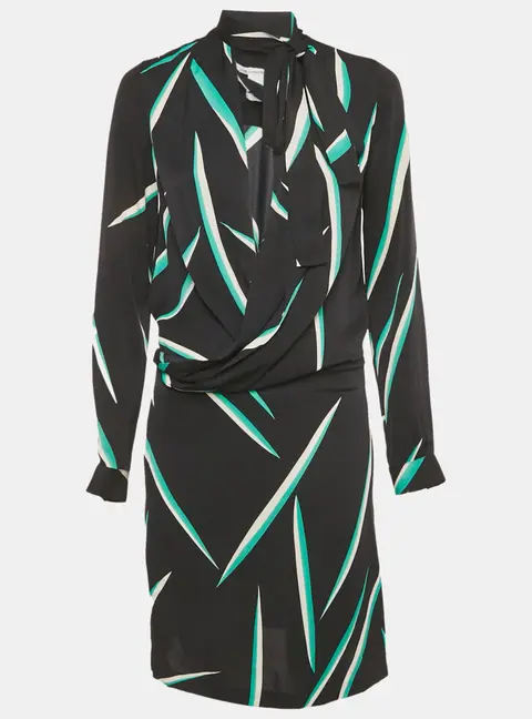 Diane Von Furstenberg Black Printed Crepe Mini Dress S