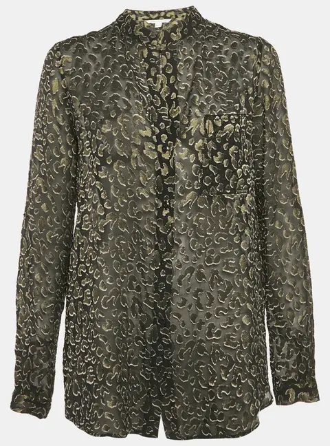 Diane Von Furstenberg Black Jacquard Silk Gilmore Smooth Cat Sher Blouse M
