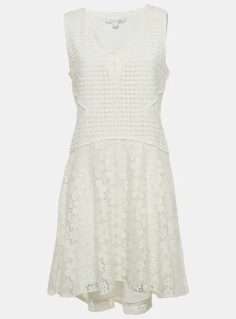 Diane Von Furstenberg White Lace Sleeveless Midi Dress L