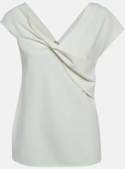 Diane Von Furstenberg White Crepe Draped Top M