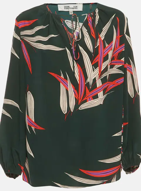 Diane Von Furstenberg Green Printed Silk Blouse M