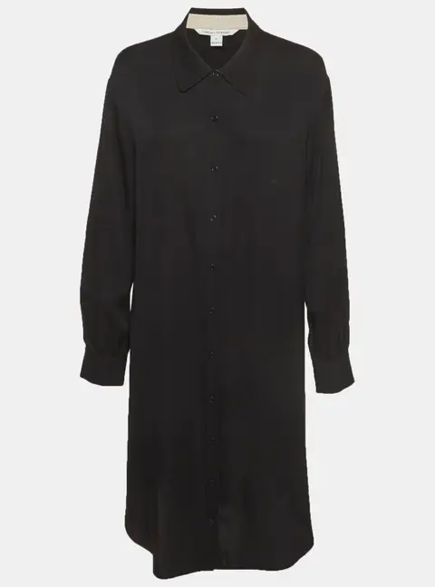 Diane Von Furstenberg Black Silk Blend Long Sleeve Shirt Dress L